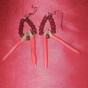 Red Peppers and Black Beaded Pierced Earrings.CUTE